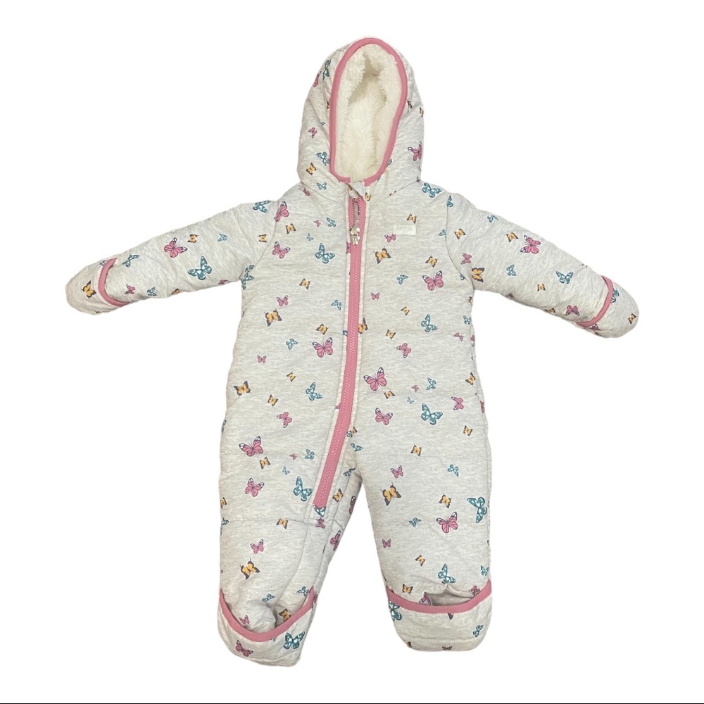 OSHKOSH Butterfly Sherpa Lined SNOWSUIT Gray and Pink BUNTING 6-9 months